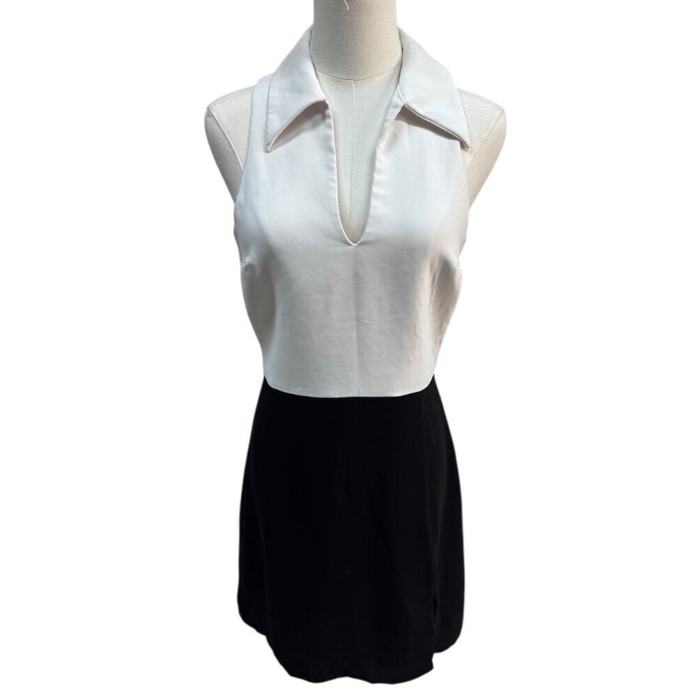 Amanda Uprichard Black & White Sleeveless Collared Shift Dress Size S
